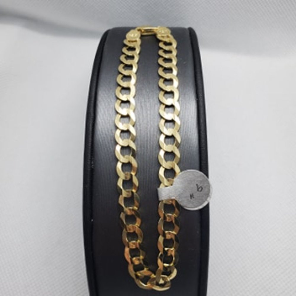 Solid 14 KT Gold Curb Link Men's Bracelet - Picture 2 of 6